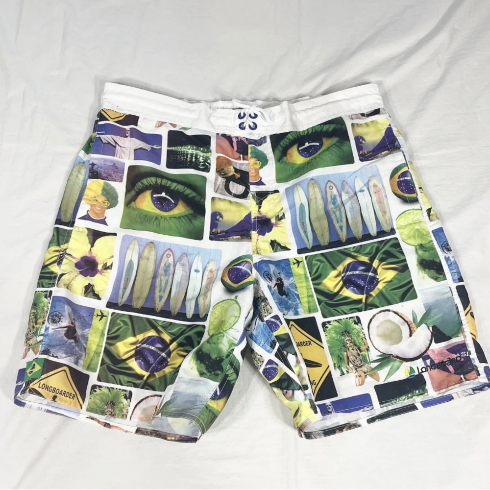Longboard Mens Brasil Print Swin Board Shorts Size XL